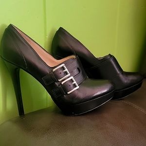 Michael Kors Black Silver Buckled Platform Heels